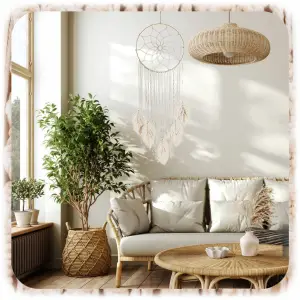 MAKRAMA NA ŚCIANĘ BOHO OZDOBA ŚCIENNA ZE SZNURKA ŁAPACZ SNÓW WISZĄCY LIŚCIE