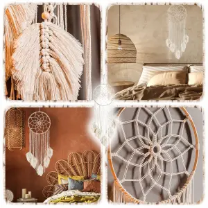 MAKRAMA NA ŚCIANĘ BOHO OZDOBA ŚCIENNA ZE SZNURKA ŁAPACZ SNÓW WISZĄCY LIŚCIE