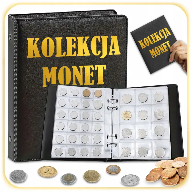 KLASER NA 360 MONETY ALBUM KOLEKCJA MONET CZARNY 3x3 4x4 DUŻE MAŁE 20 STRON