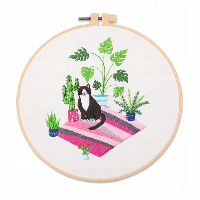 3x ZESTAW DO HAFTOWANIA WYSZYWANIA HAFTU DIY KOTKI KWIATY + MULINA TAMBOREK