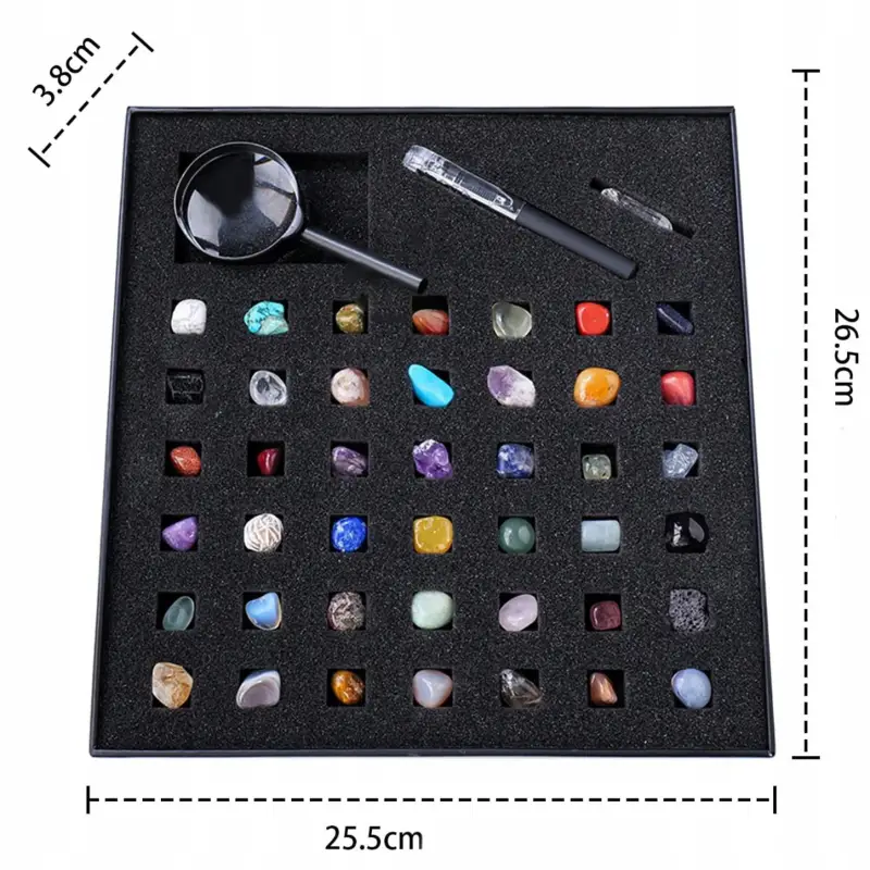 ZESTAW KAMIENI KOLEKCJONERSKICH 43 MINERAŁY NATURALNE + POLSKA INSTRUKCJA