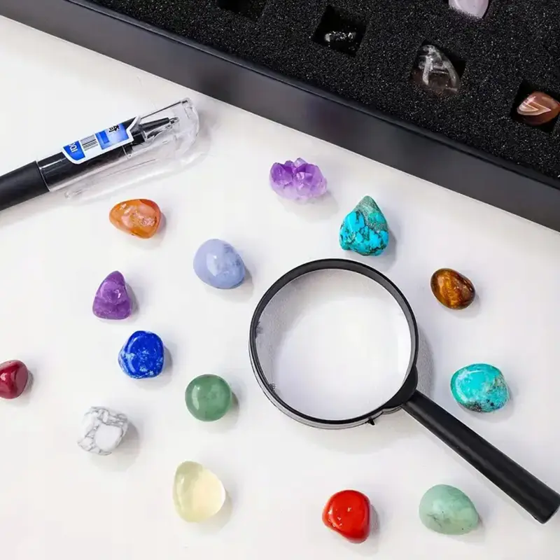 ZESTAW KAMIENI KOLEKCJONERSKICH 43 MINERAŁY NATURALNE + POLSKA INSTRUKCJA