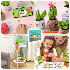 KOMPLETNY ZESTAW DIY DO SZYDEŁKOWANIA KAKTUSY WŁÓCZKA SZYDEŁKA AKSESORIA