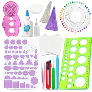 ZESTAW STARTOWY DO QUILLINGU PASKI IGŁA SZABLONY PODSTAWOWE NARZĘDZIA DIY