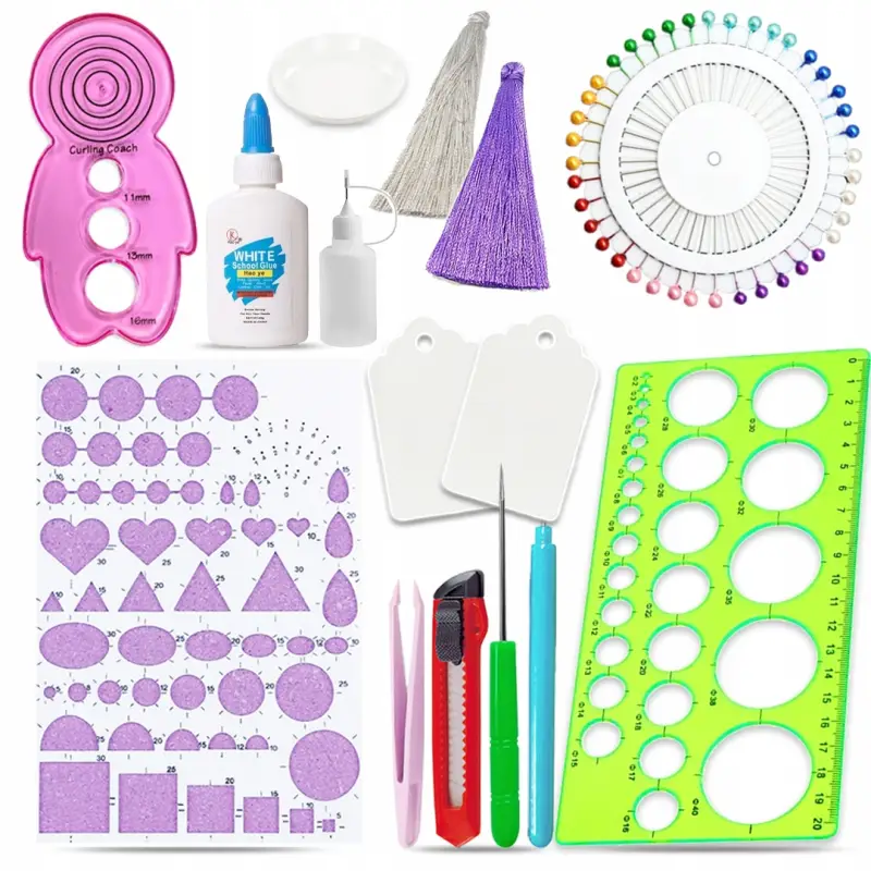 ZESTAW STARTOWY DO QUILLINGU PASKI IGŁA SZABLONY PODSTAWOWE NARZĘDZIA DIY