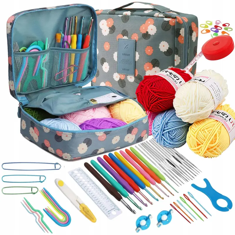 WŁÓCZKA SZYDEŁKA 0,6-6mm 58 EL AKCESORIA + ETUI ZESTAW DO SZYDEŁKOWANIA XXL