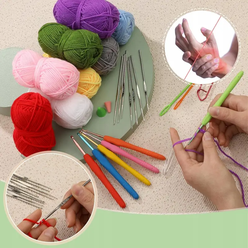 WŁÓCZKA SZYDEŁKA 0,6-6mm 58 EL AKCESORIA + ETUI ZESTAW DO SZYDEŁKOWANIA XXL