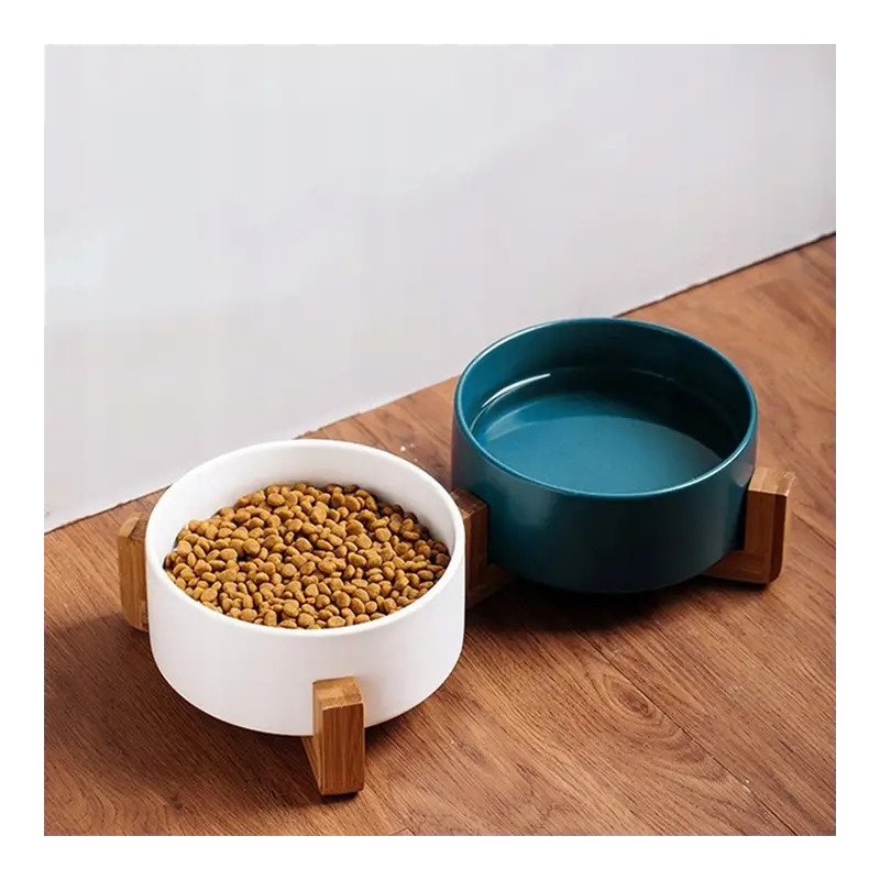 ZESTAW MISKA DLA PSA KOTA PODWÓJNA CERAMICZNA NA STOJAKU BIAŁE 2x400ml