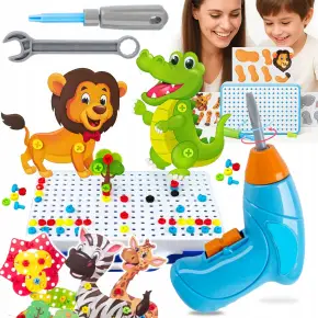 KLOCKI KONSTRUKCYJNE DO SKRĘCANIA W WALIZCE ZWIERZĘTA WKRĘTARKA ZESTAW 289e