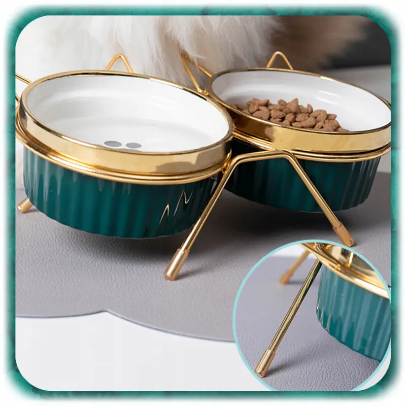 ZESTAW 2SZT MISKA DLA KOTA PSA PODWÓJNA CERAMICZNA NA STOJAKU Miski 2x300ml