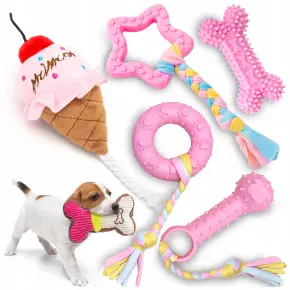 ZABAWKI DLA MAŁEGO PSA SZCZENIĄT GRYZAK KOŚĆ SZARPAK RÓŻOWE ZESTAW 6 SZT