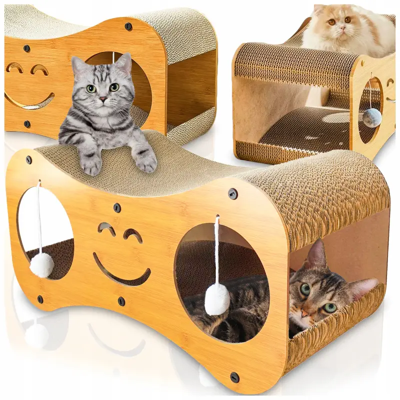 DRAPAK DLA KOTA KARTONOWY DOMEK BUDKA DRAPANIA TEKTUROWY LEGOWISKO Z PIŁKĄ