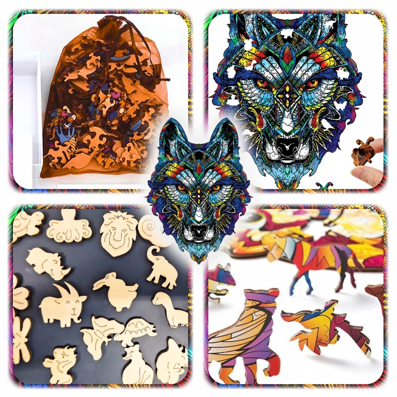 PUZZLE DREWNIANE A4 WILK 197EL UKŁADANKA A4 DLA DZIECI PREZENT DLA DZIECKA