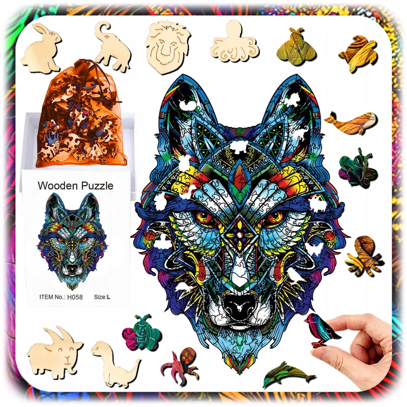 PUZZLE DREWNIANE A4 WILK 197EL UKŁADANKA A4 DLA DZIECI PREZENT DLA DZIECKA