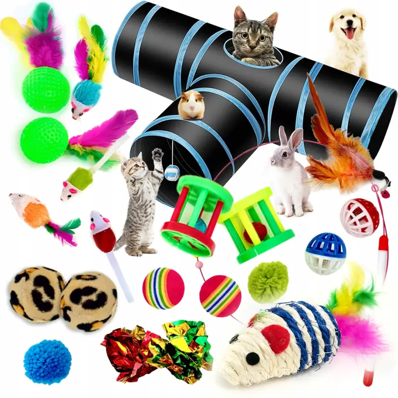 ZABAWKI DLA KOTA 21 EL ZESTAW ZABAWEK XXL TUNEL DOMEK 80CM PIŁKI WĘDKA MYSZ