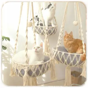 HAMAK LEGOWISKO DLA KOTA BOHO MAKRAMA WISZĄCY POD SUFIT 40x40CM + PODUSZKA