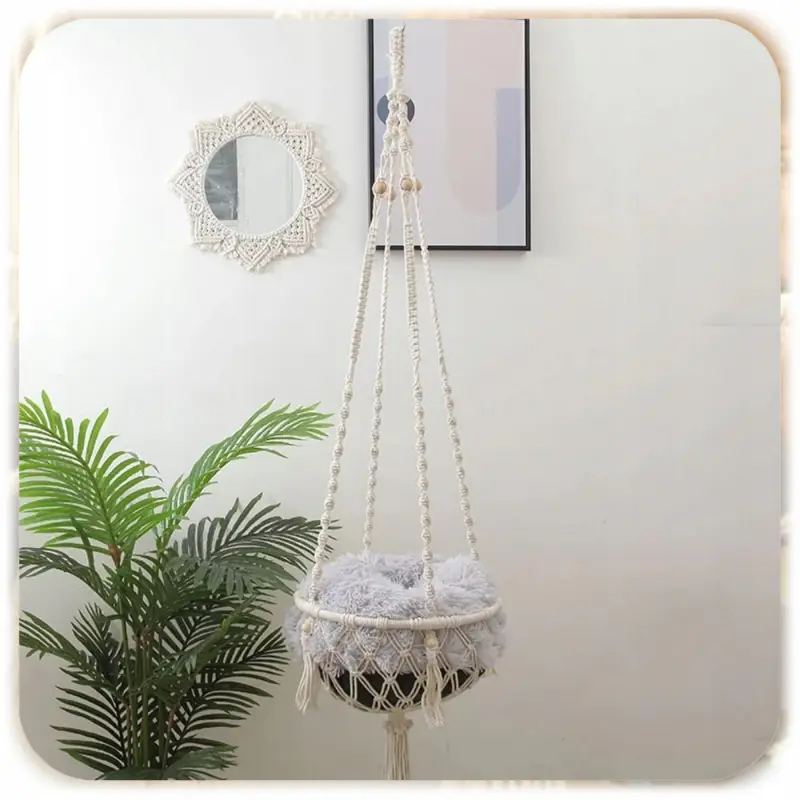 HAMAK LEGOWISKO DLA KOTA BOHO MAKRAMA WISZĄCY POD SUFIT 40x40CM + PODUSZKA