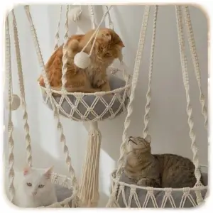 HAMAK LEGOWISKO DLA KOTA BOHO MAKRAMA WISZĄCY POD SUFIT 40x40CM + PODUSZKA
