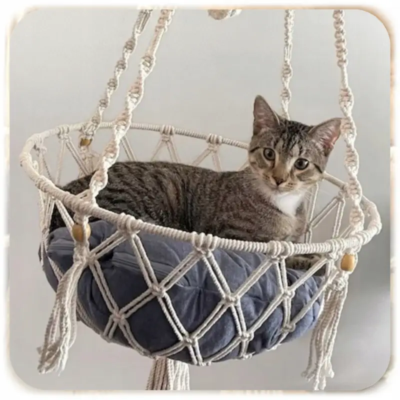 HAMAK LEGOWISKO DLA KOTA BOHO MAKRAMA WISZĄCY POD SUFIT 40x40CM + PODUSZKA