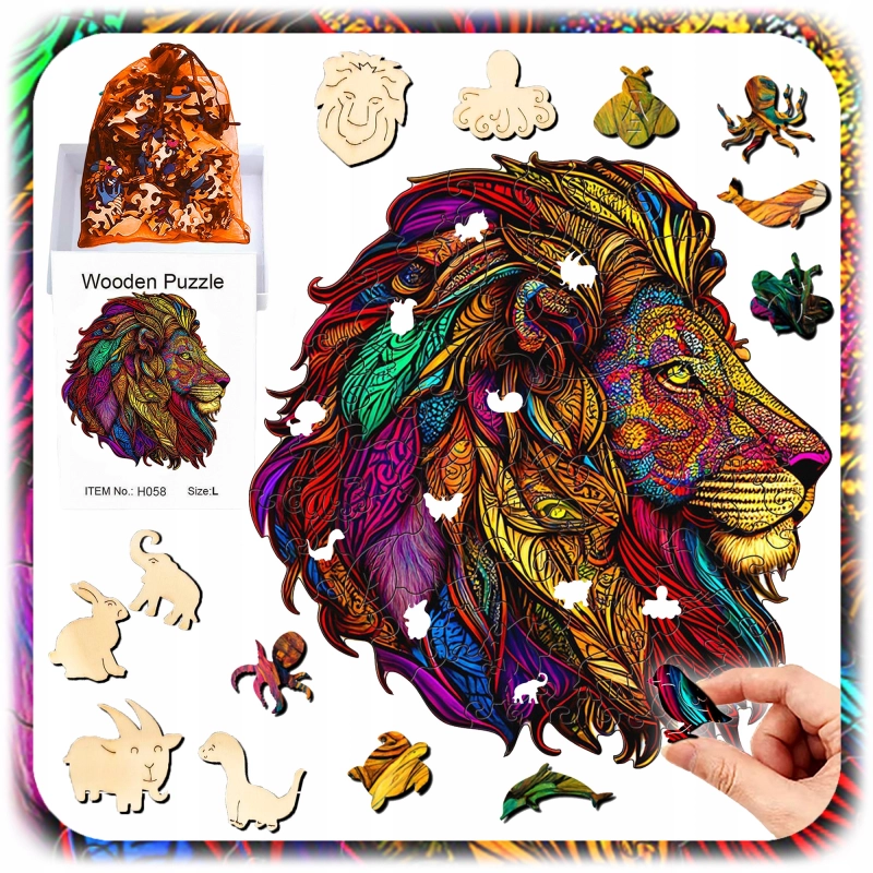 PUZZLE DREWNIANE A4 LEW 133EL UKŁADANKA A4 DLA DZIECI PREZENT DLA DZIECKA