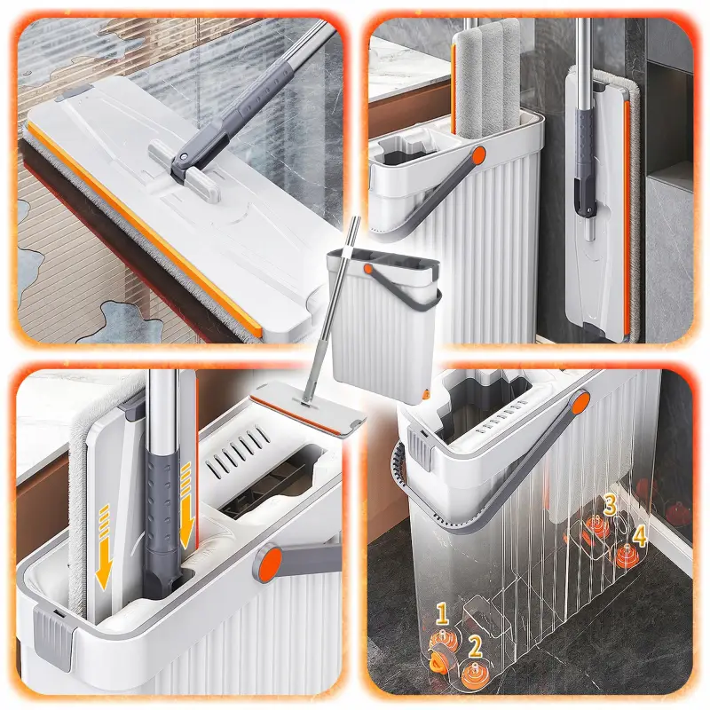 ZESTAW MOP PŁASKI Z WIADREM DWUKOMOROWYM WYCISKACZEM + 3 WKŁADY CHŁONNE