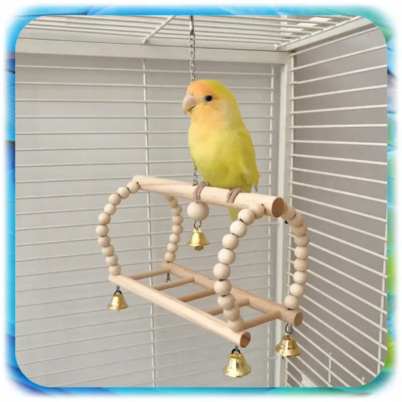 ZABAWKI DLA PAPUGI PTAKÓW HUŚTAWKA DZWONKI DLA PAPUG DREWNIANE ZESTAW 8 SZT