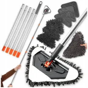 TRÓJKĄTNY MOP PODŁOGOWY OBROTOWY PŁASKI TELESKOPOWY + 6 WKŁADÓW MIKROFIBRA