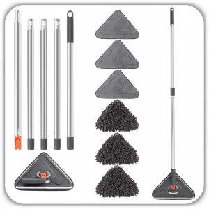 TRÓJKĄTNY MOP PODŁOGOWY OBROTOWY PŁASKI TELESKOPOWY + 6 WKŁADÓW MIKROFIBRA