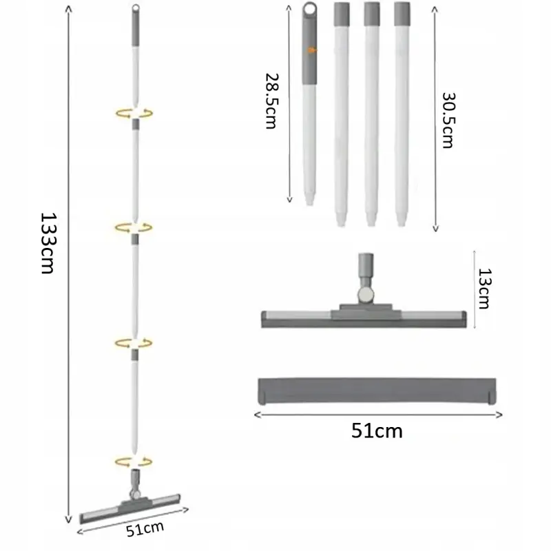 ŚCIĄGACZ WODY DO PODŁOGI ŚCIĄGACZKA GUMA 51 CM Z KIJEM TELESKOPOWYM 137 CM