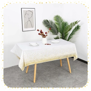 OBRUS JEDNORAZOWY na Stół FOLIOWY Biały w Złote Konfetti DUŻY 137x274 cm