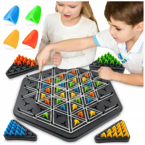 GRA LOGICZNA TRIGGLE GRA W TRÓJKĄTY STRATEGICZNA GUMKI RECEPTURKI 3D PIONKI
