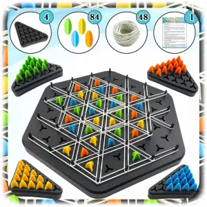 GRA LOGICZNA TRIGGLE GRA W TRÓJKĄTY STRATEGICZNA GUMKI RECEPTURKI 3D PIONKI