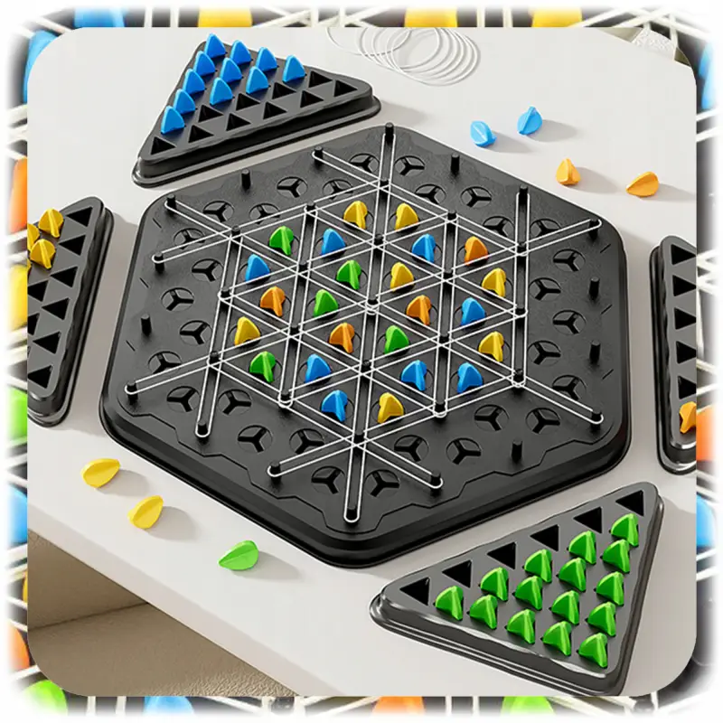 GRA LOGICZNA TRIGGLE GRA W TRÓJKĄTY STRATEGICZNA GUMKI RECEPTURKI 3D PIONKI