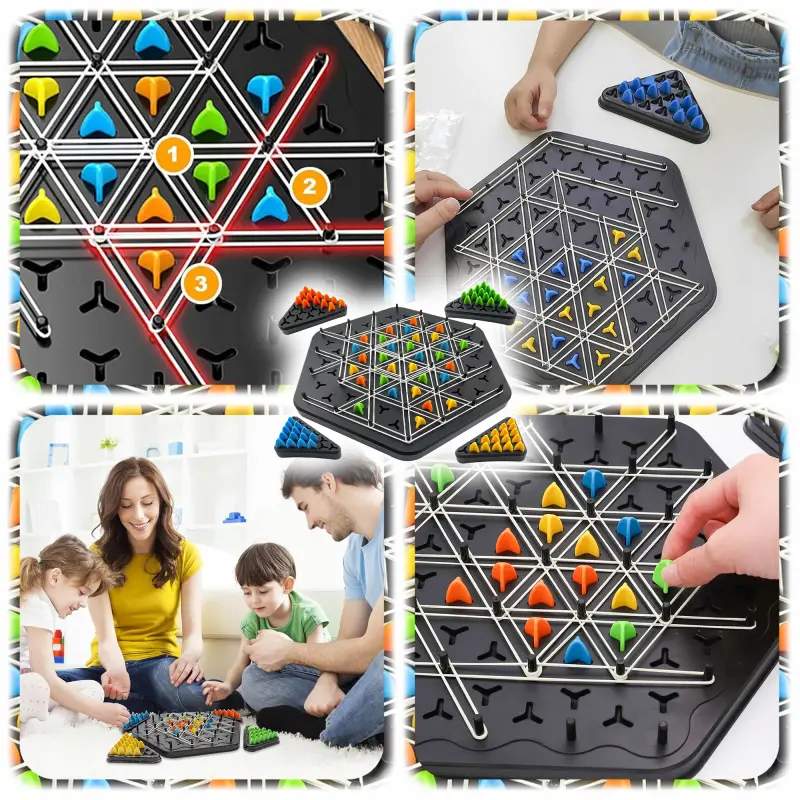 GRA LOGICZNA TRIGGLE GRA W TRÓJKĄTY STRATEGICZNA GUMKI RECEPTURKI 3D PIONKI