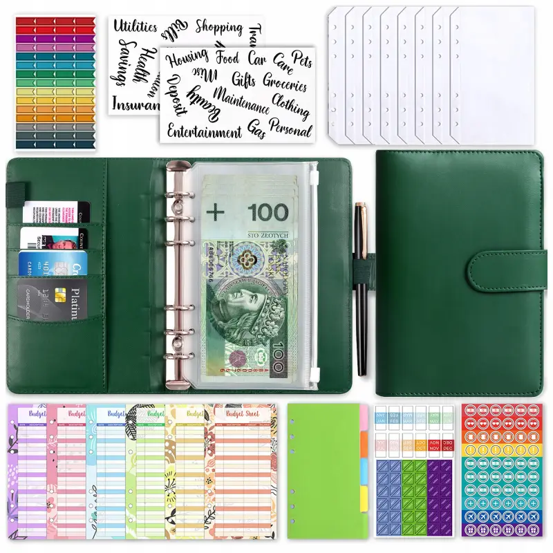 PLANER BUDŻETOWY SEGREGATOR BINDER A6 ORGANIZER OSZCZĘDNIK NOTES ZIELONY