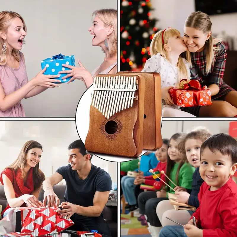 KALIMBA INSTRUMENT PIANINO 17 DREWNIANA AFRYKAŃSKI ZESTAW AKCESORIA ETUI