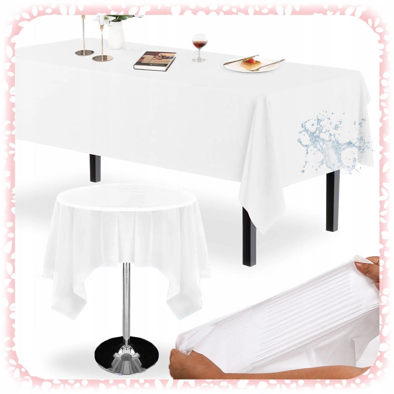 OBRUS JEDNORAZOWY na Stół FOLIOWY Biały Gładki WYTRZYMAŁY DUŻY 137x274 cm