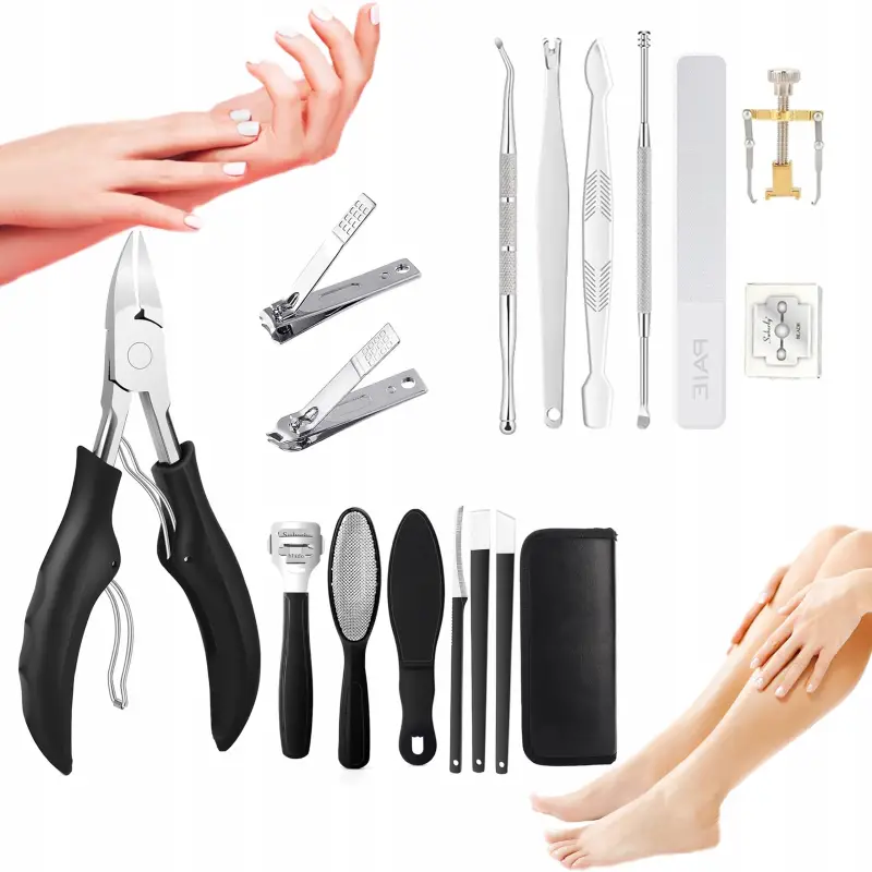 ZESTAW DO WRASTAJĄCYCH PAZNOKCI PEDICURE GRUBYCH CĄŻKI OBCINACZ PIĘT 17 w 1
