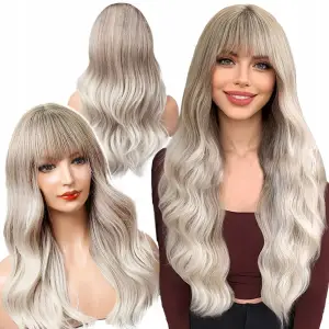 PERUKA DAMSKA DŁUGIE SZARE WŁOSY FALE Z GRZYWKĄ SYNTETYCZNE 67 cm COSPLAY