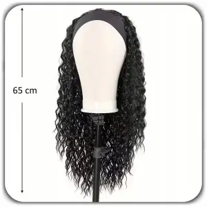PERUKA DAMSKA DŁUGIE CZARNE WŁOSY KRĘCONE Z OPASKĄ SYNTETYCZNE 65cm COSPLAY
