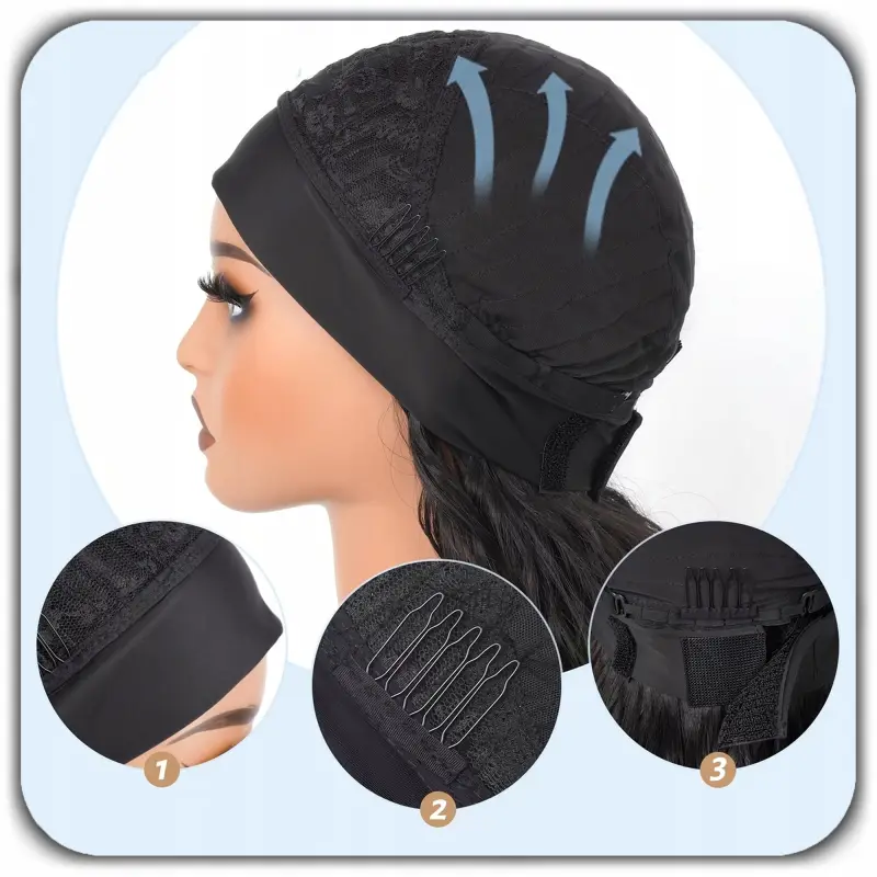 PERUKA DAMSKA DŁUGIE CZARNE WŁOSY KRĘCONE Z OPASKĄ SYNTETYCZNE 65cm COSPLAY