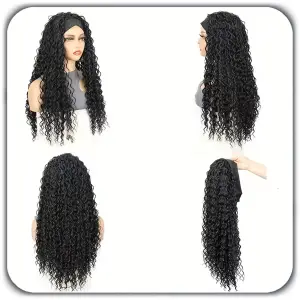 PERUKA DAMSKA DŁUGIE CZARNE WŁOSY KRĘCONE Z OPASKĄ SYNTETYCZNE 65cm COSPLAY