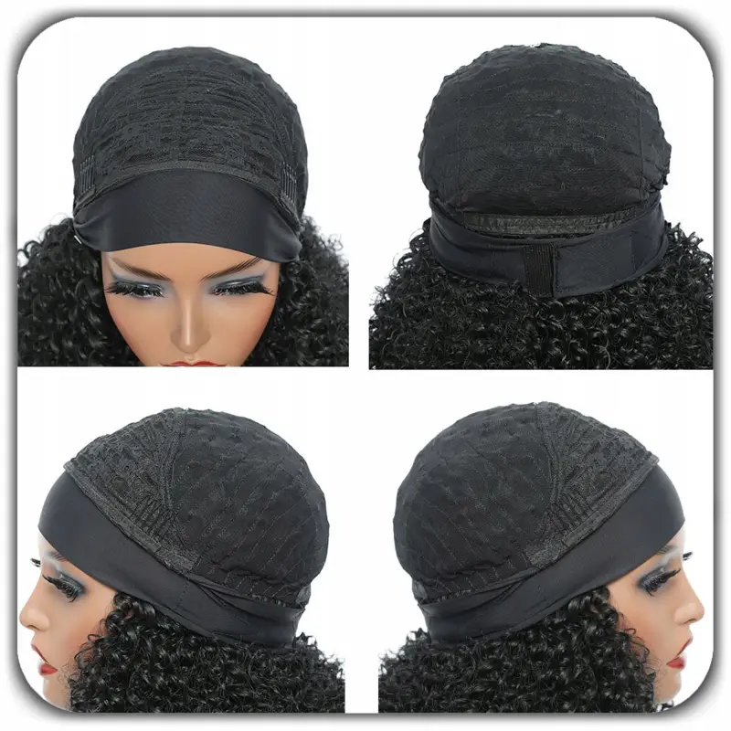 PERUKA DAMSKA DŁUGIE CZARNE WŁOSY KRĘCONE Z OPASKĄ SYNTETYCZNE 65cm COSPLAY