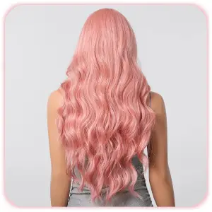 PERUKA DAMSKA DŁUGIE RÓŻOWE WŁOSY FALE Z GRZYWKĄ SYNTETYCZNE 70 cm COSPLAY