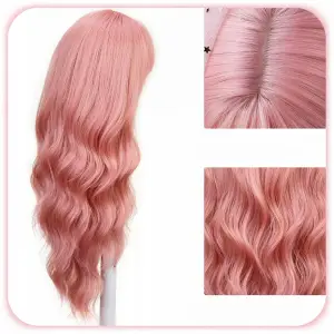 PERUKA DAMSKA DŁUGIE RÓŻOWE WŁOSY FALE Z GRZYWKĄ SYNTETYCZNE 70 cm COSPLAY