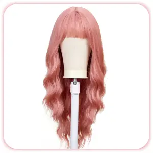 PERUKA DAMSKA DŁUGIE RÓŻOWE WŁOSY FALE Z GRZYWKĄ SYNTETYCZNE 70 cm COSPLAY