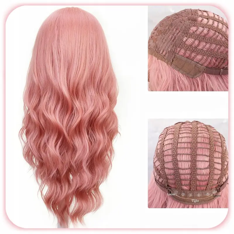 PERUKA DAMSKA DŁUGIE RÓŻOWE WŁOSY FALE Z GRZYWKĄ SYNTETYCZNE 70 cm COSPLAY
