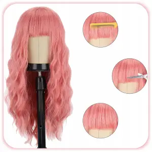 PERUKA DAMSKA DŁUGIE RÓŻOWE WŁOSY FALE Z GRZYWKĄ SYNTETYCZNE 70 cm COSPLAY