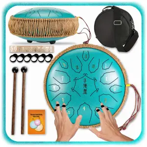 BĘBEN JĘZYKOWY HANDPAN MUZYCZNY STALOWY MORSKI 30CM 15 TONÓW + AKCESORIA