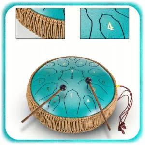 BĘBEN JĘZYKOWY HANDPAN MUZYCZNY STALOWY MORSKI 30CM 15 TONÓW + AKCESORIA